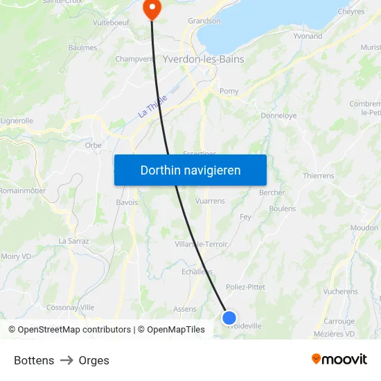 Bottens to Orges map