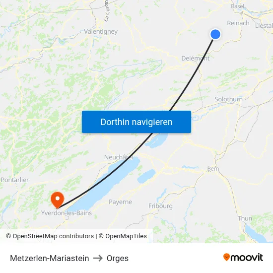 Metzerlen-Mariastein to Orges map