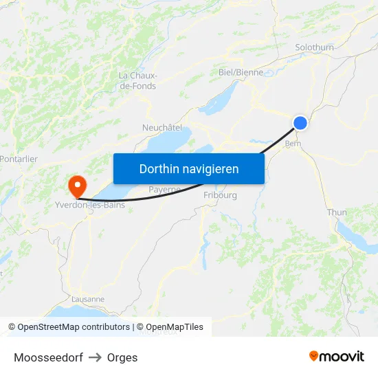 Moosseedorf to Orges map