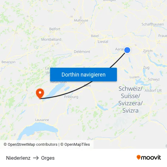 Niederlenz to Orges map