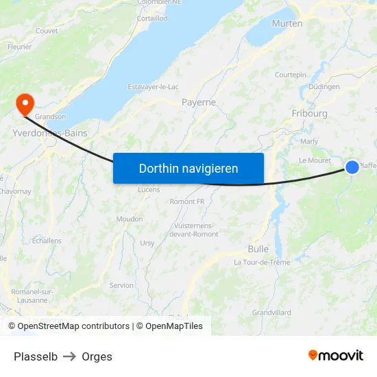 Plasselb to Orges map