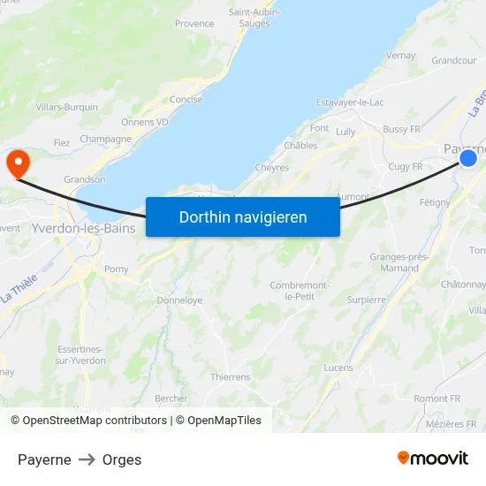 Payerne to Orges map