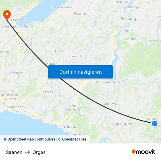 Saanen to Orges map
