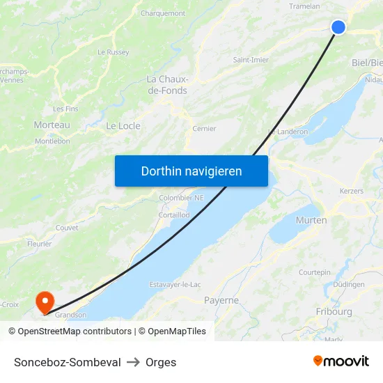 Sonceboz-Sombeval to Orges map