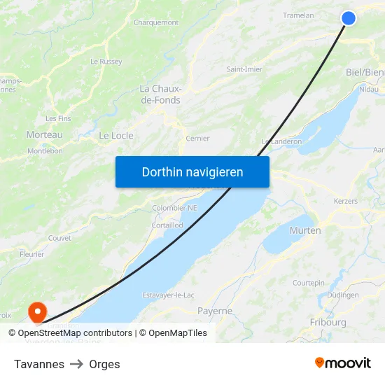 Tavannes to Orges map