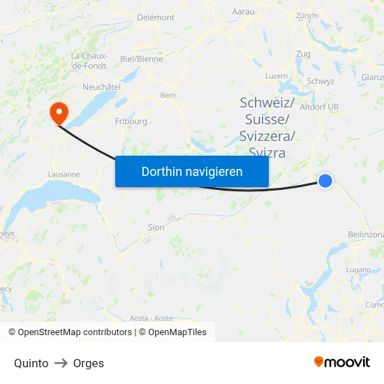 Quinto to Orges map