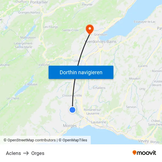 Aclens to Orges map