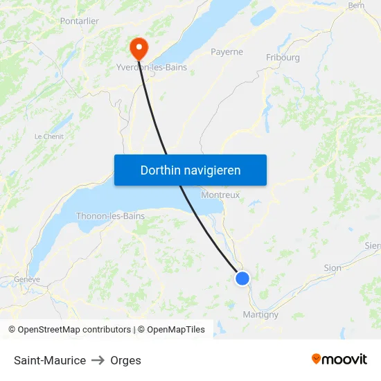 Saint-Maurice to Orges map