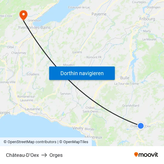 Château-D'Oex to Orges map