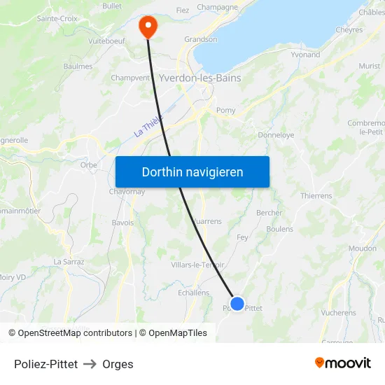 Poliez-Pittet to Orges map