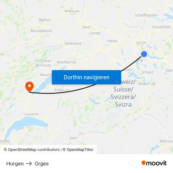 Horgen to Orges map