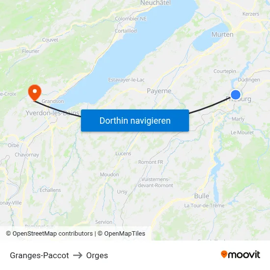 Granges-Paccot to Orges map
