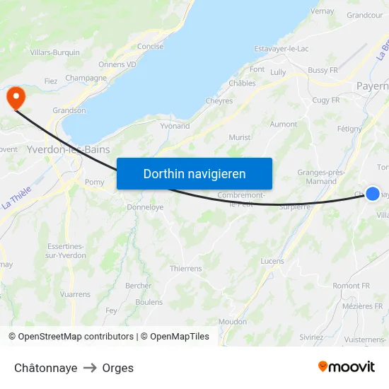 Châtonnaye to Orges map