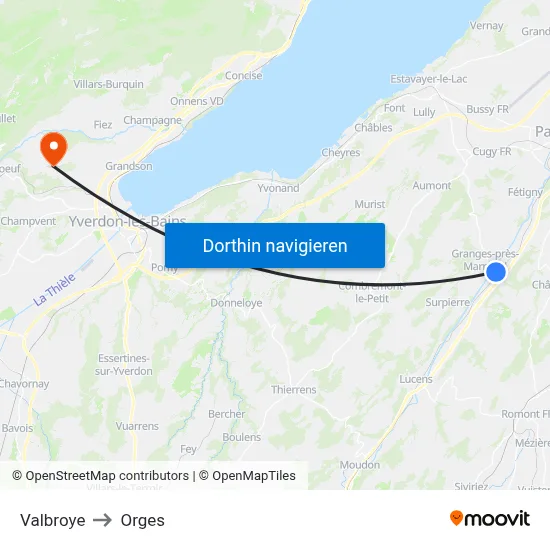 Valbroye to Orges map