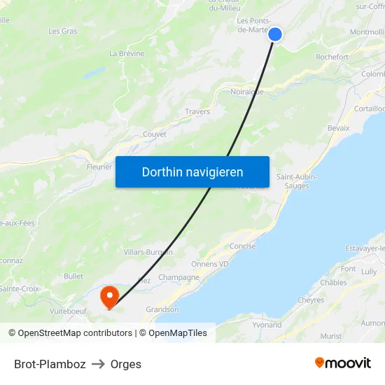 Brot-Plamboz to Orges map