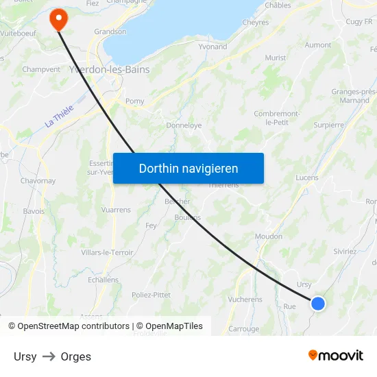 Ursy to Orges map