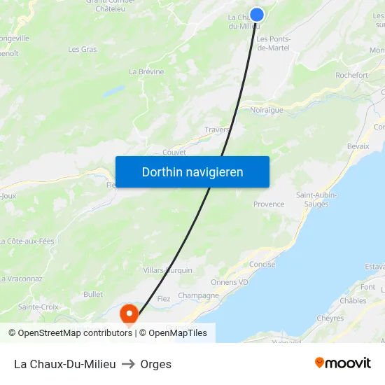 La Chaux-Du-Milieu to Orges map