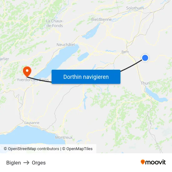Biglen to Orges map