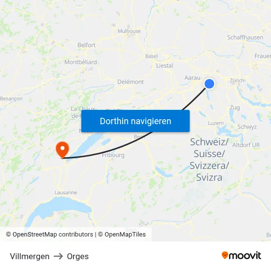 Villmergen to Orges map