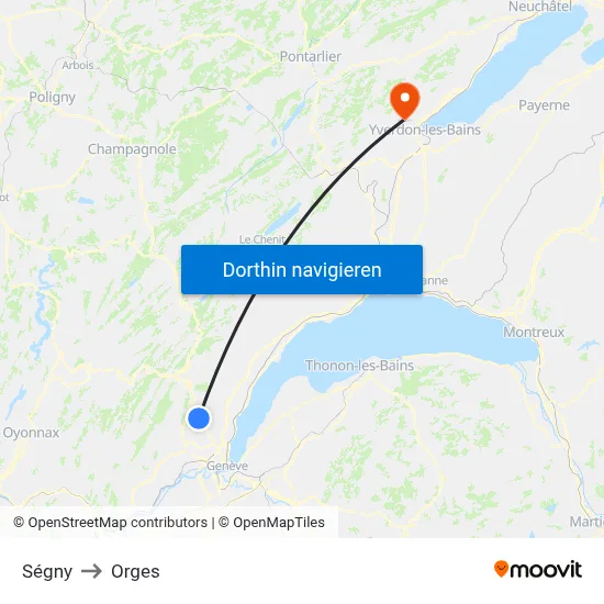 Ségny to Orges map
