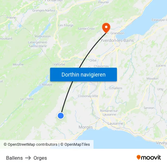 Ballens to Orges map