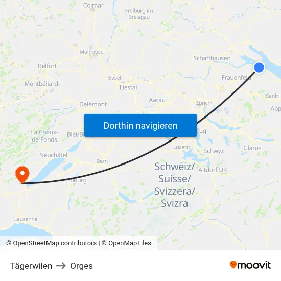 Tägerwilen to Orges map