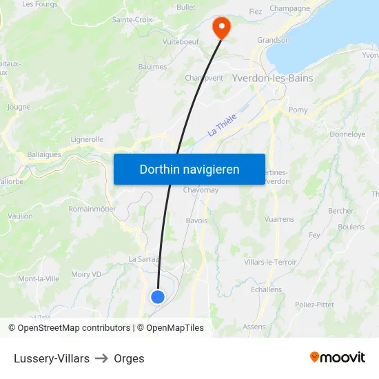 Lussery-Villars to Orges map