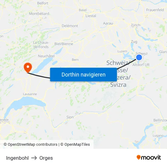 Ingenbohl to Orges map