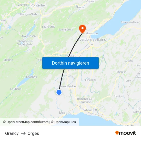 Grancy to Orges map