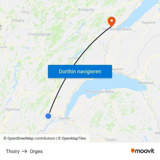 Thoiry to Orges map
