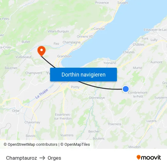Champtauroz to Orges map