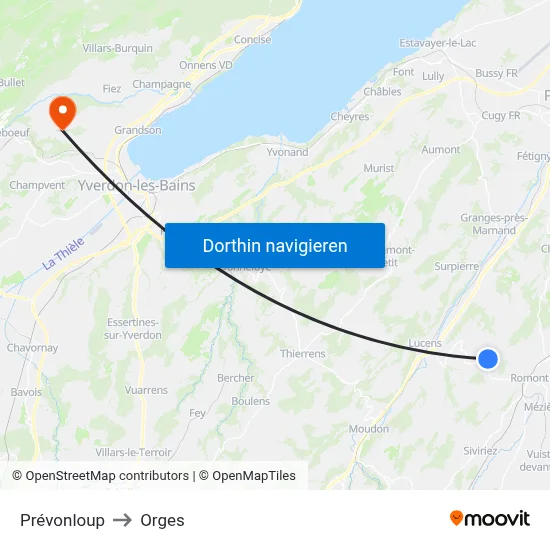 Prévonloup to Orges map