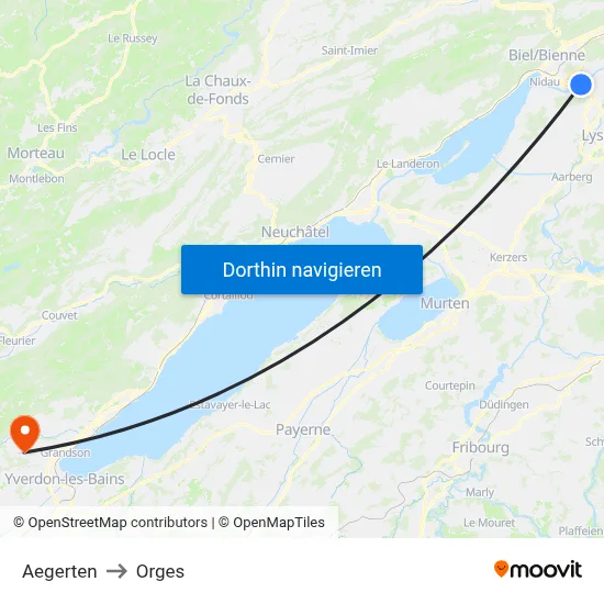 Aegerten to Orges map