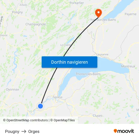 Pougny to Orges map