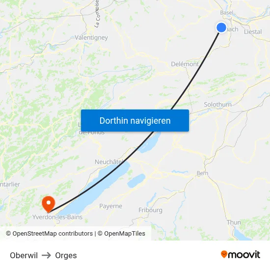 Oberwil to Orges map