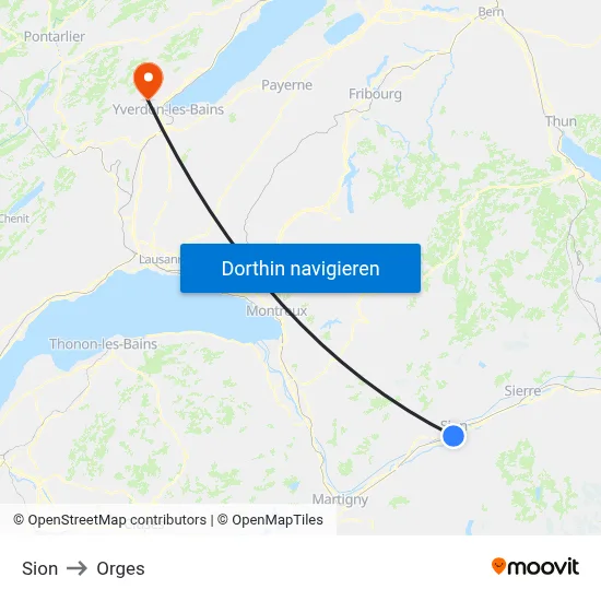 Sion to Orges map