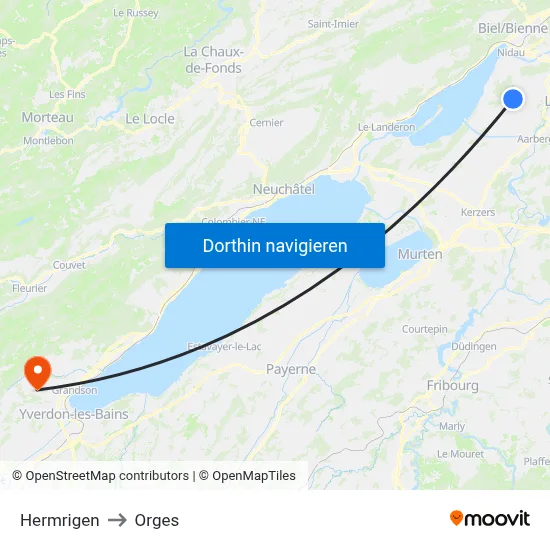 Hermrigen to Orges map