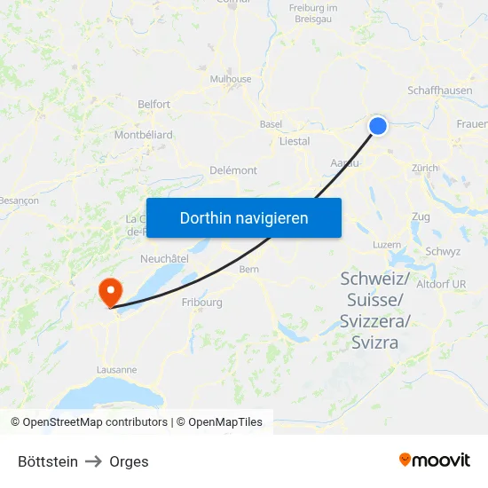 Böttstein to Orges map