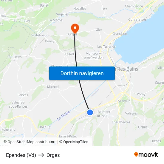 Ependes (Vd) to Orges map