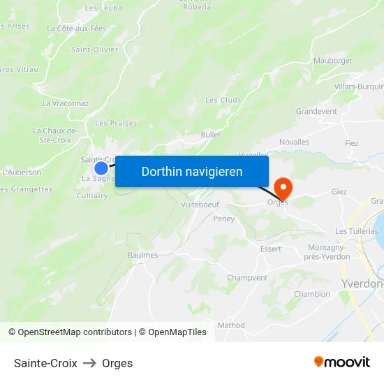 Sainte-Croix to Orges map