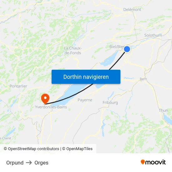 Orpund to Orges map
