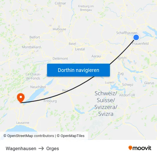 Wagenhausen to Orges map