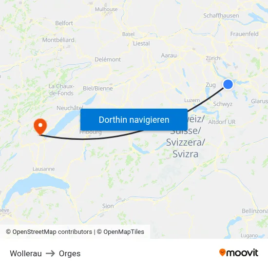 Wollerau to Orges map