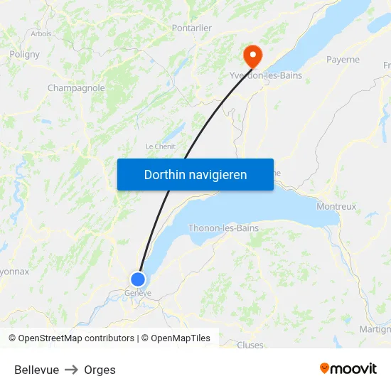 Bellevue to Orges map