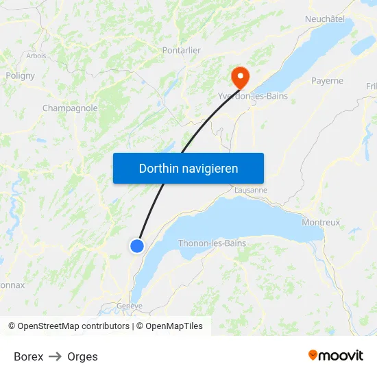 Borex to Orges map