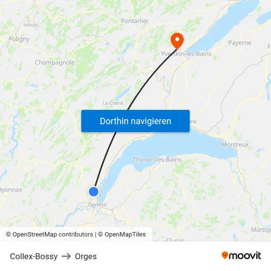 Collex-Bossy to Orges map