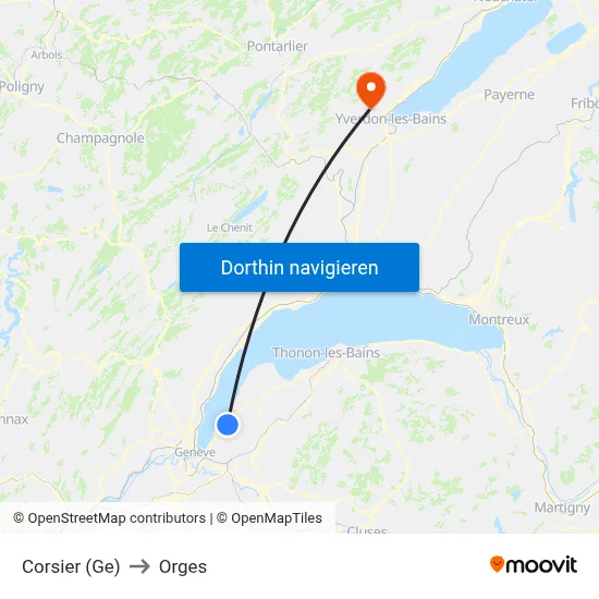 Corsier (Ge) to Orges map