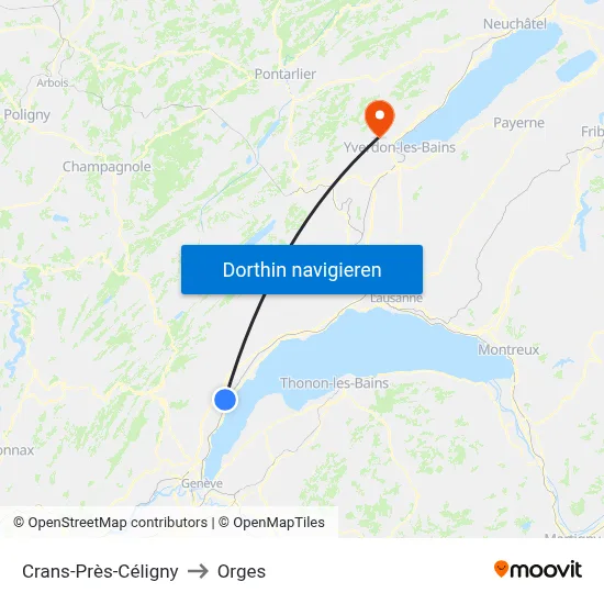 Crans-Près-Céligny to Orges map