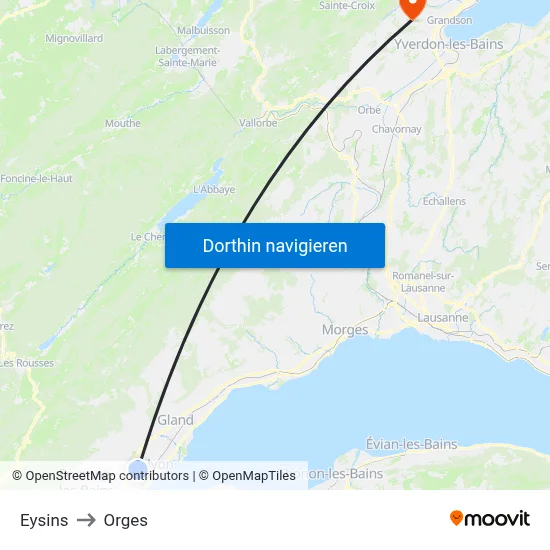 Eysins to Orges map