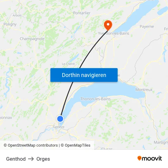 Genthod to Orges map